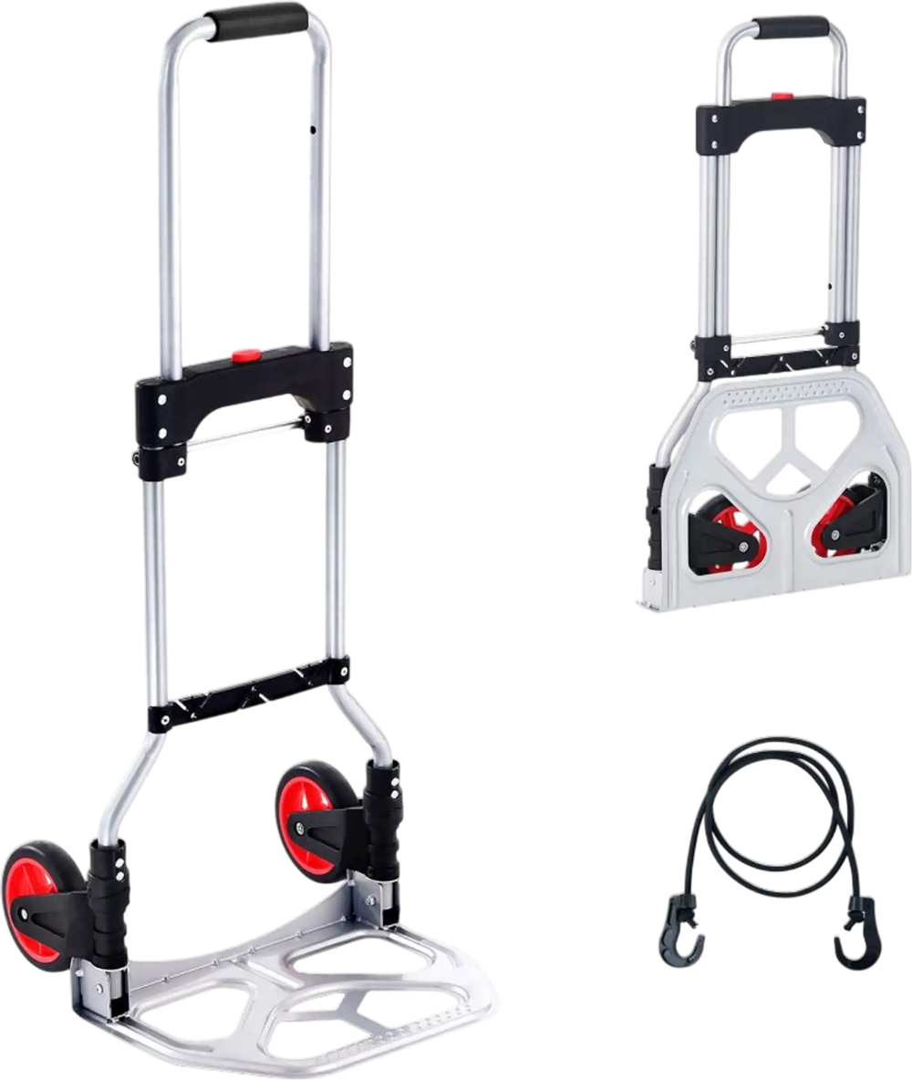 VEVOR Folding Hand Truck and Dolly, 176 lbs Capacity, Aluminum Foldable Cart, Heavy-Duty Luggage Trolley Cart with Telescoping Handle and PP+TPR Wheels for Home, Office, Shopping, Travel