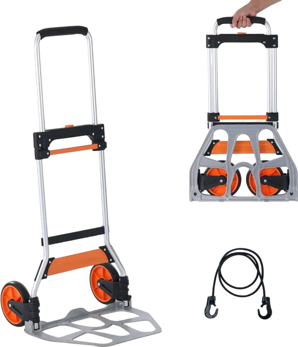VEVOR Folding Hand Truck, 275 lbs Load Capacity, Aluminum Portable Cart, Convertible Hand Truck and Dolly with Telescoping Handle and PP+TPR Wheels, Ultra Lightweight Super Strong for Moving Warehouse