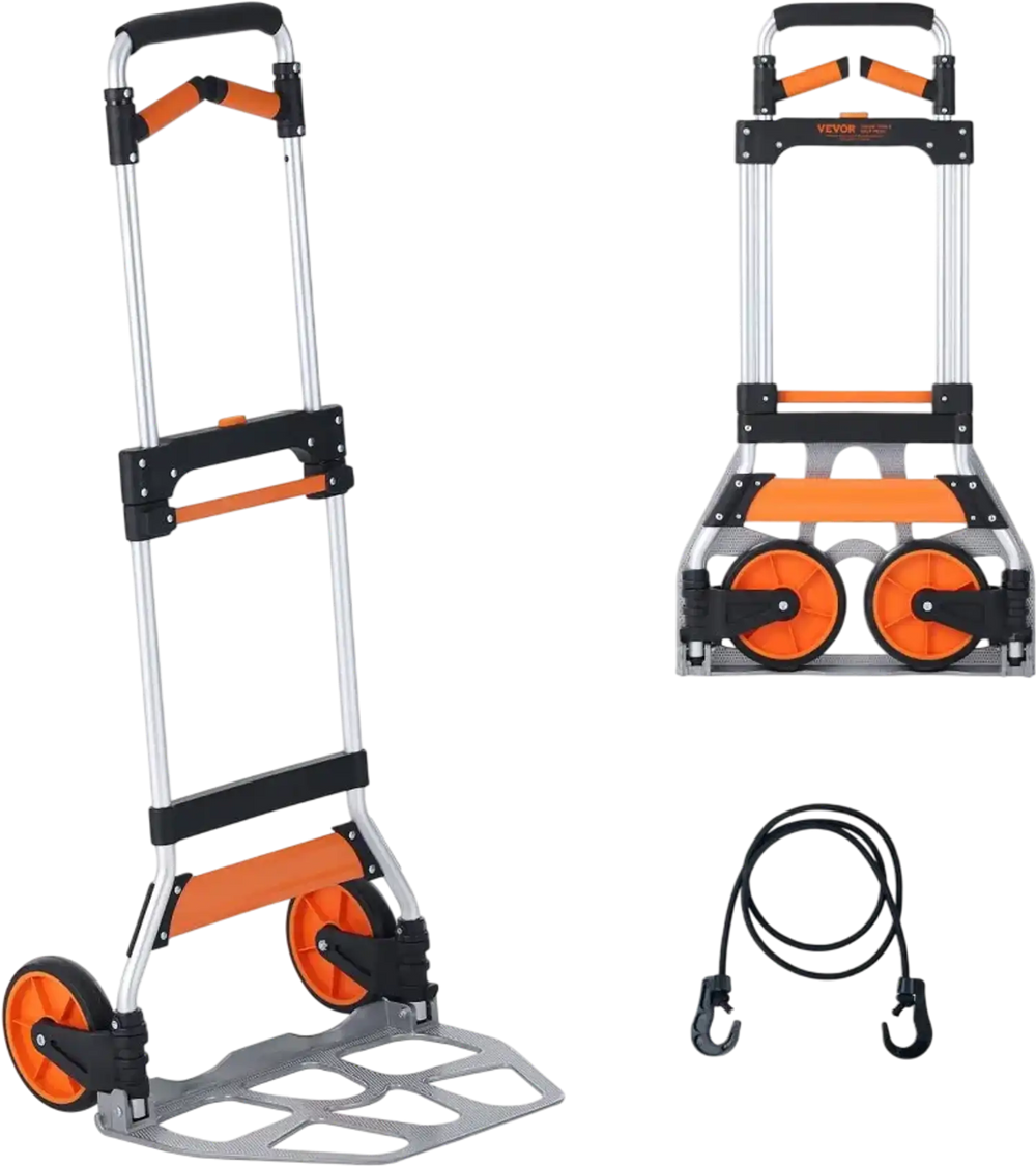 VEVOR Folding Hand Truck, 309 lbs Load Capacity, Aluminum Portable Cart, Convertible Hand Truck and Dolly with Telescoping Handle and PP+TPR Wheels, Ultra Lightweight Super Strong for Moving Warehouse