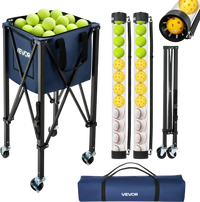 VEVOR 2-in-1 Tennis & Pickleball Hopper, with Pickup Tube, Foldable Pickleball Basket Cart with with Wheels, Holds 150 Tennis Balls or 260 Pickleballs, Portable Pickleball Caddy Holder, for Training
