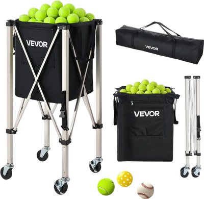 Vevor Tennis Ball Hopper Foldable Pickleball Basket Cart with Wheels New