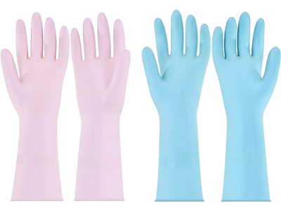 VEVOR Reusable Dishwashing Gloves, 2 Pairs Colorful Reusable Household Kitchen Cleaning Gloves for Washing Dishes and Cleaning Tasks, Flexible Long-lasting and Non-Slip, Large, Pink + Purple
