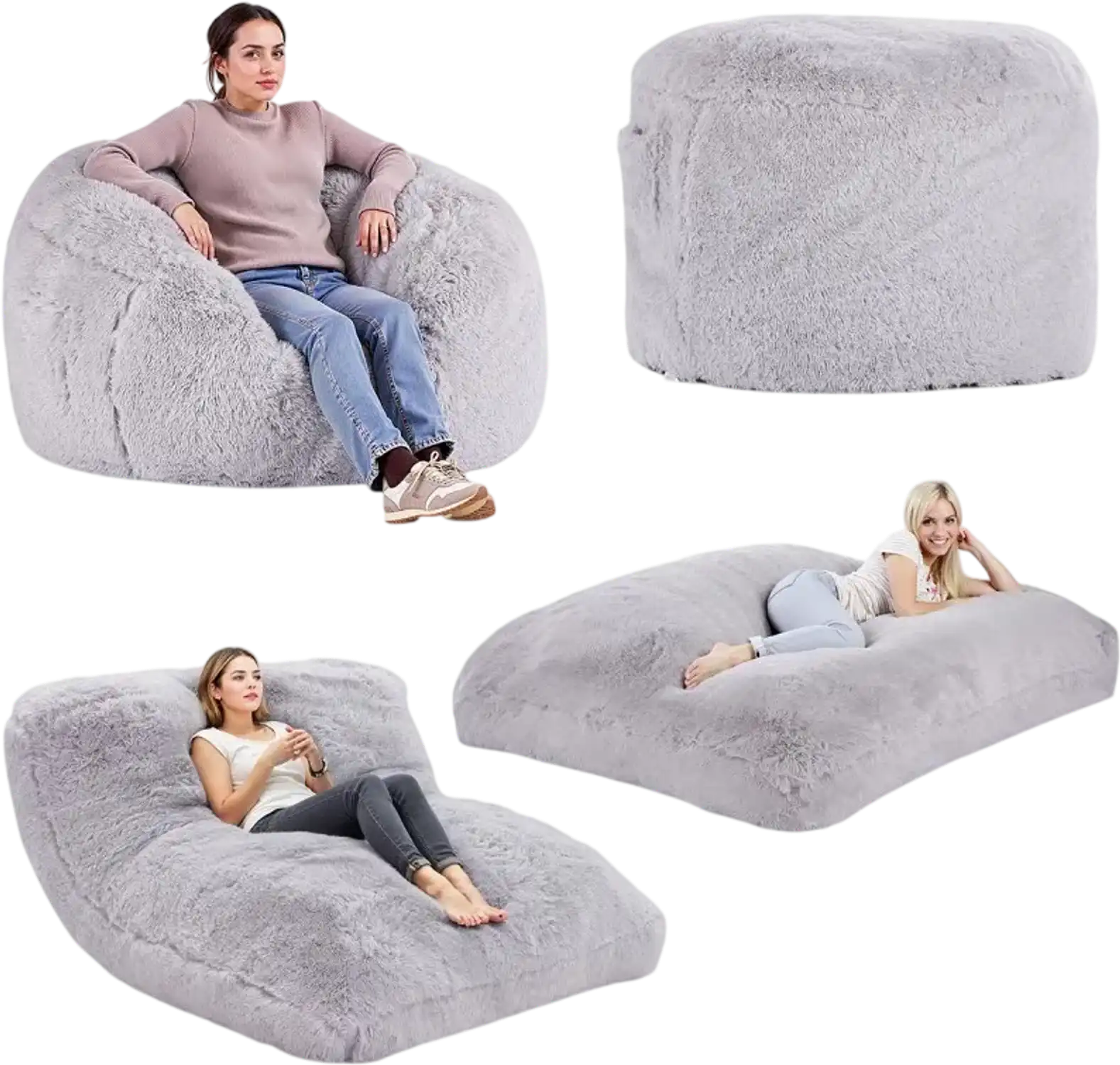 Vevor Bean Bag Chair Convertible Grey Full Size Chair to Lounge or Mattress New