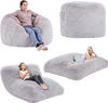 VEVOR Bean Bag Bed Chair, Convertible Chair from BeanBag to Lounge or Mattress, Gaint Bean Bag Chair Bed with Washable Cover for Adults, Fluffy Plush, Foam Filling and Side Pocket, Grey(Queen Size)