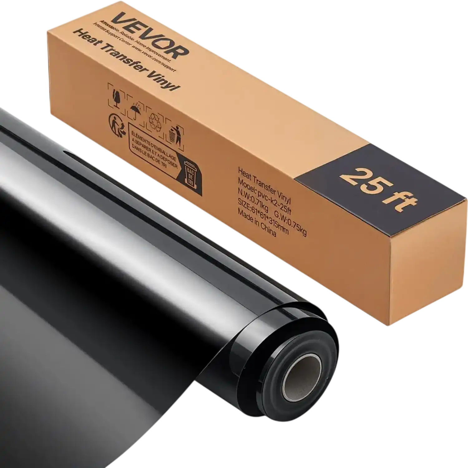 Vevor Heat Transfer Vinyl Glossy Black HTV Roll 12