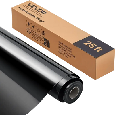 VEVOR Heat Transfer Vinyl, 12 in x 25 ft, Glossy Black HTV Iron on Vinyl Roll, Easy to Cut and Weed, Strong Adhesion, Compatible with Cutting Machines, for Various Materials, T-shirts, Pillows, Hats