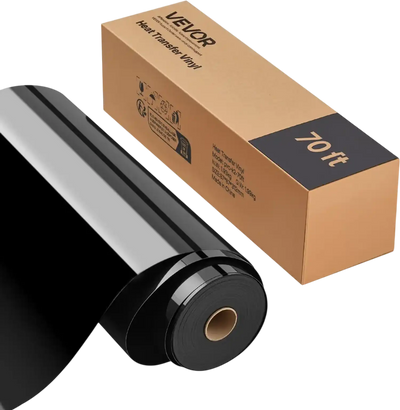 VEVOR Heat Transfer Vinyl, 12 in x 70 ft, Glossy Black HTV Iron on Vinyl Roll, Easy to Cut and Weed, Strong Adhesion, Compatible with Cutting Machines, for Various Materials, T-shirts, Pillows, Hats