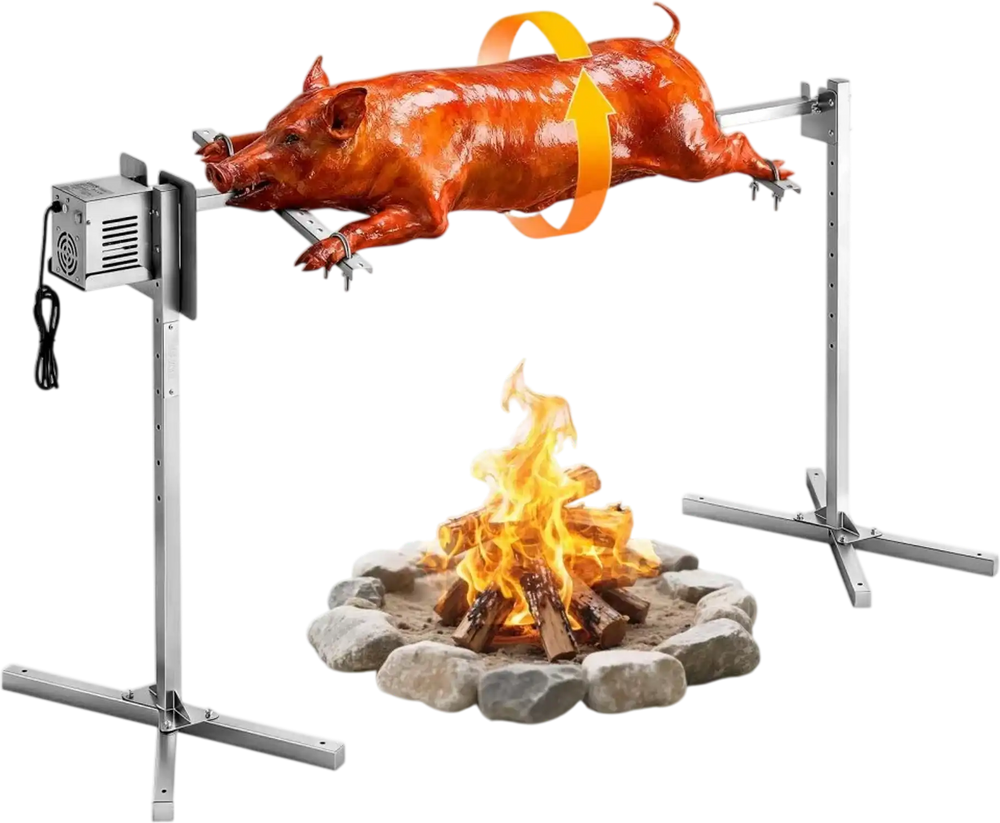 VEVOR Rotisserie Grill, AC120V 8 Level Height Electric Rotisserie Grill Kit, BBQ Grills Rotisseries Kit with 88 lbs Load Capacity, 38W Motor, Stainless Steel Automatic Grilling Kits for Parties