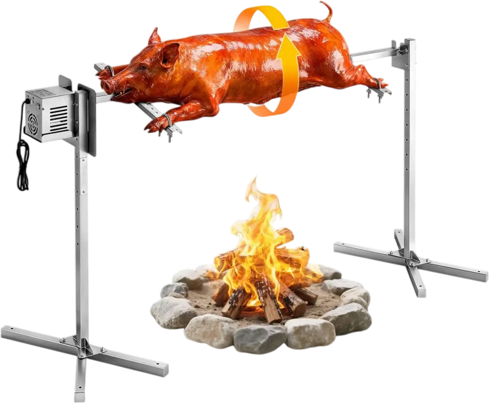 VEVOR Rotisserie Grill AC120V 8 Level Height Electric Rotisserie Grill Kit, BBQ Grills Rotisseries Kit with 132 lbs Load Capacity, 38W Motor, Stainless Steel Automatic Grilling Kits for Parties