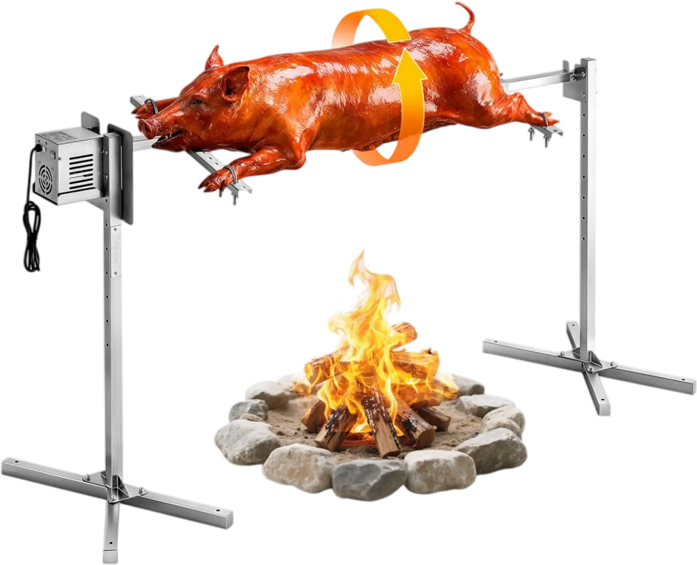 VEVOR Rotisserie Grill, AC120V 8 Level Height Electric Rotisserie Grill Kit, BBQ Grills Rotisseries Kit with 132 lbs Load Capacity, 38W Motor, Stainless Steel Automatic Grilling Kits for Parties