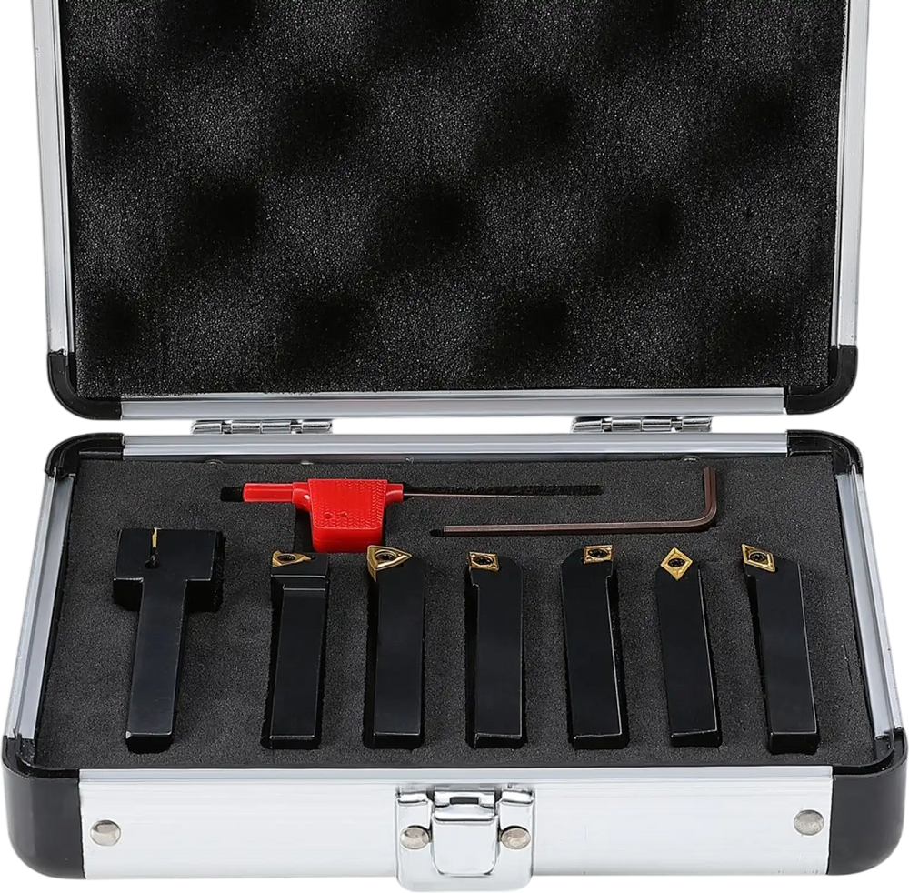 VEVOR 7 Pieces Indexable Lathe Turning Tool Holder, 3/8 in, CNC Heavy-Duty Metal Lathe Cutting Tools, with Tin Coated Carbide Inserts Aluminum Case, for Turning Grooving Threading Cut Off Holders Se