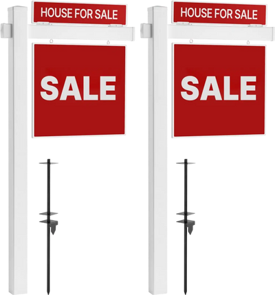 VEVOR Real Estate Sign Post, 2-Pack, 6 ft Tall, PVC Realtor Yard Sign Holder with 36 in Arm Holds up to 24 in, Easy to Install, Wind-Resistant, for Open House and Home, Yard, Road, White (No Signs)