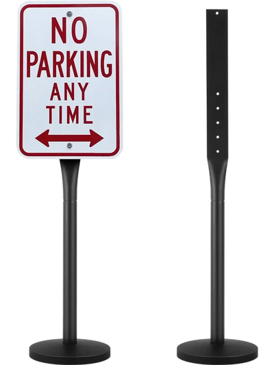 Vevor Portable Marker Pole 4' Cast Iron Sign Post with Base & Wheels Black New