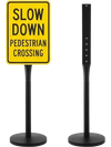 VEVOR Portable Sign Post, 2-Pack, 4 ft Tall, Metal Sign Stands with Heavy Duty Cast Iron Base, Multi-Hole Design for Easy Installation, Wind-Resistant, for Indoor and Outdoor Parking, Warning, Notice