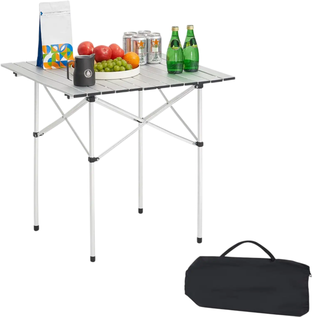 VEVOR Folding Camping Table, Portable Roll Up Side Tables, Small Lightweight Aluminum Beach Table, Compact with Carry Bag, for Outdoor Cooking, Tailgating, Grilling, Picnic, Travel, Silver