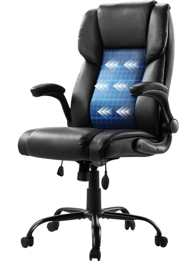 VEVOR Executive Office Chair with Lumbar Support, 300lb Capacity Office Chair with Flip-up Armrests & Lumbar Pillow, Height Adjustable Ergonomic Chair, PU Leather Reclining Home Office Desk Chairs