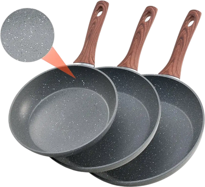 VEVOR Frying Pan Skillet, Aluminum Egg Fry Pans, 3 Piece Set (9.5, 11, 12 in), Nonsitck Heavy-Duty Skillets with Heat-Resistant Handle, Chef's Kitchen Cookware, for Gas, Electric, Induction, Grey