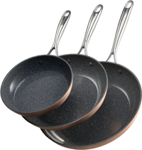 VEVOR Frying Pan Skillet, Aluminum Egg Fry Pans, 3 Piece (8, 10, 12 in), Nonsitck Ceramic Heavy-Duty Skillets with Heat-Resistant Handle, Chef's Cookware, for Oven, Gas, Electric, Induction, Grey