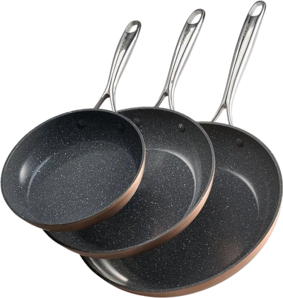 VEVOR Frying Pan Skillet, Aluminum Egg Fry Pans, 3 Piece (8, 10, 12 in), Nonsitck Ceramic Heavy-Duty Skillets with Heat-Resistant Handle, Chef's Cookware, for Oven, Gas, Electric, Induction, Grey