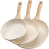 VEVOR Frying Pan Skillet, Aluminum Egg Fry Pans, 3 Piece (8, 9.5, 11 in), Nonsitck Ceramic Heavy-Duty Skillets with Heat-Resistant Handle, Chef's Kitchen Cookware for Gas, Electric, Induction, Beige
