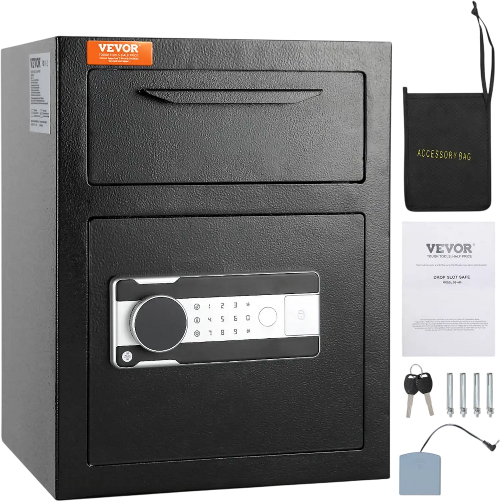 VEVOR 1.7 Cub Depository Safe, Deposit Safe with Drop Slot, Electronic Code Lock and 2 Emergency Keys, 17.71'' x 13.77'' x 13.77'' Business Drop Slot Safe for Cash, Mail in Home, Hotel, Office