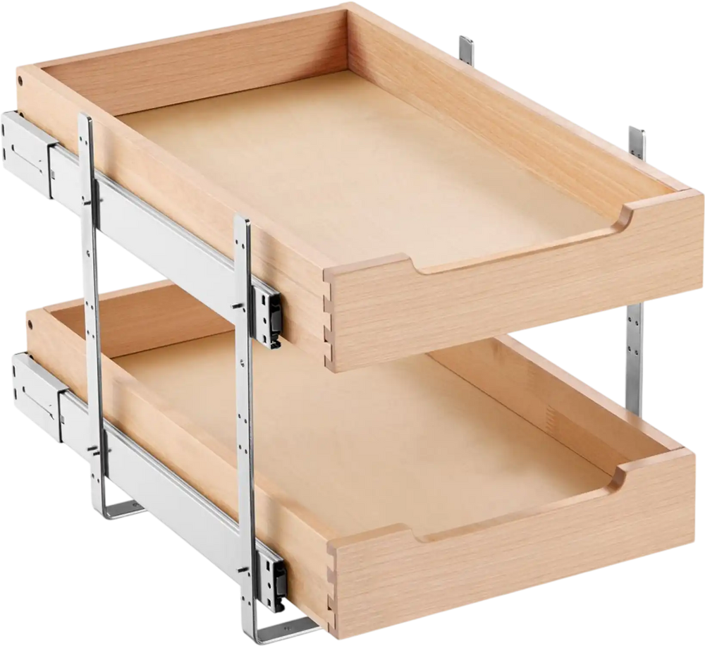 VEVOR 2 Tier Pull Out Cabinet Organizer, 14"W x 21"D Cabinet Drawer, Soft Close Slide out Shelf, Heavy-Duty Sliding Wood Drawer, Adjustable Base Cabinet Organization for Kitchen Pantry Bathroom