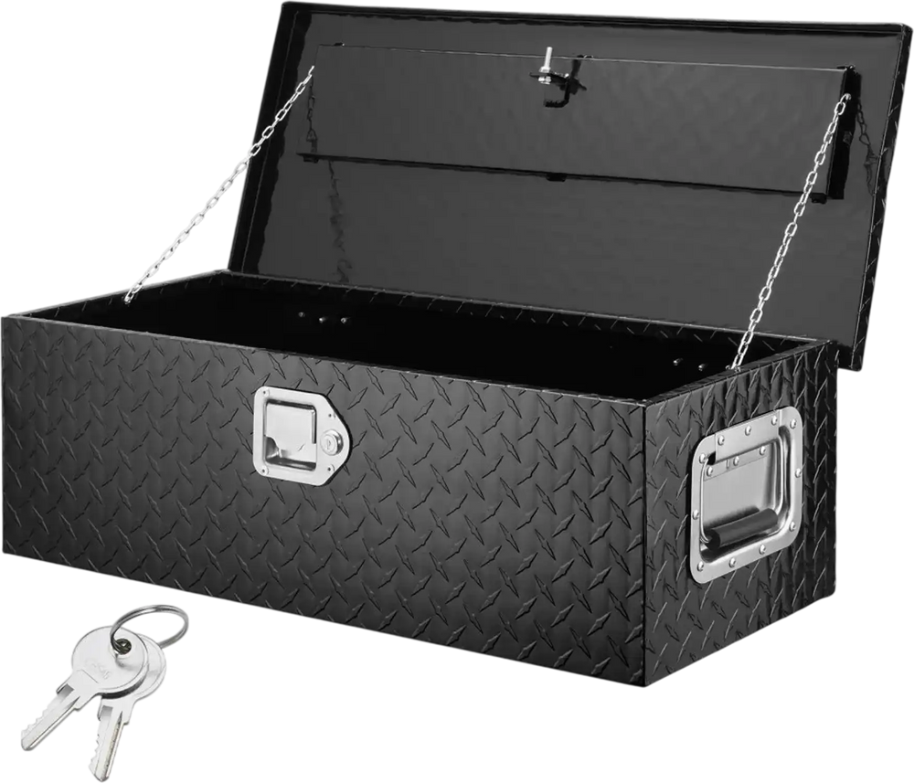 VEVOR Heavy Duty Aluminum Truck Bed Tool Box, Diamond Plate Tool Box with Side Handle and Lock Keys, Storage Tool Box Chest Box Organizer for Pickup, RV, Trailer, Truck Bed, 30"x13"x9.6", Black