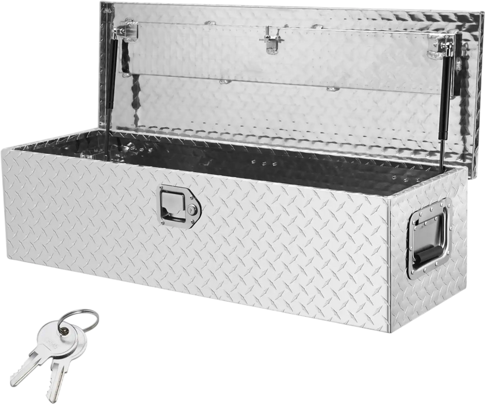 VEVOR Heavy Duty Aluminum Truck Bed Tool Box, Diamond Plate Tool Box with Side Handle and Lock Keys, Storage Tool Box Chest Box Organizer for Pickup, Truck Bed, RV, Trailer, 39"x13"x10", Silver