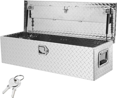 VEVOR Heavy Duty Aluminum Truck Bed Tool Box, Diamond Plate Tool Box with Side Handle and Lock Keys, Storage Tool Box Chest Box Organizer for Pickup, Truck Bed, RV, Trailer, 39