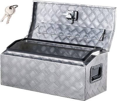 VEVOR Heavy Duty Aluminum Truck Bed Tool Box, Stripes Plated Tool Box with Side Handle and T-Lock Keys, Storage Toolbox Chest Organizer for Trailer, Pickup, Truck Bed, RV, 30