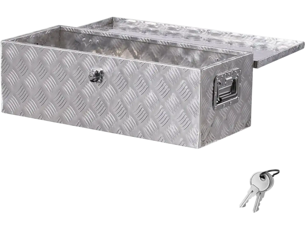 VEVOR Heavy Duty Aluminum Truck Bed Tool Box, Stripes Plated Tool Box with Side Handle and Lock Keys, Storage Toolbox Chest Organizer for Trailer, Pickup, Truck Bed, RV, 30"x13"x9.6", Silver