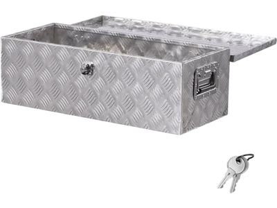 VEVOR Heavy Duty Aluminum Truck Bed Tool Box, Stripes Plated Tool Box with Side Handle and Lock Keys, Storage Toolbox Chest Organizer for Trailer, Pickup, Truck Bed, RV, 30