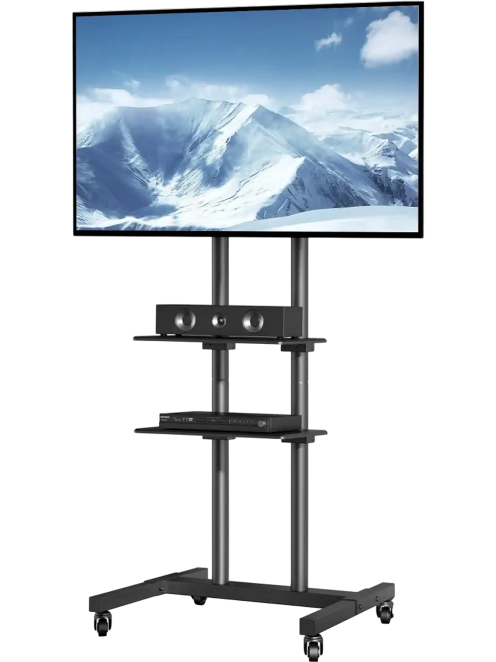 VEVOR Mobile TV Stand, Mobile TV Cart for 32 to 70 inch TVs, Height Adjustable Portable TV Stand with Wheels, Double Tray for Audio-Visual Devices, Rolling TV Stand with Mount for Bedroom, Living Room