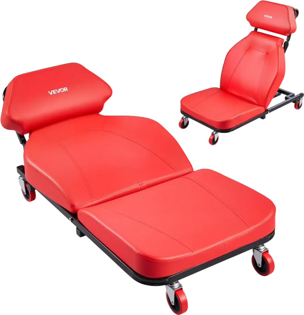 VEVOR 48.4 in 2-in-1 Mechanic Creeper, Adjustable Backrest Garage Creeper Seat, 570 lbs Under Car Rolling Chair with 6 Swivel Casters, Padded Headrest for Auto Repair