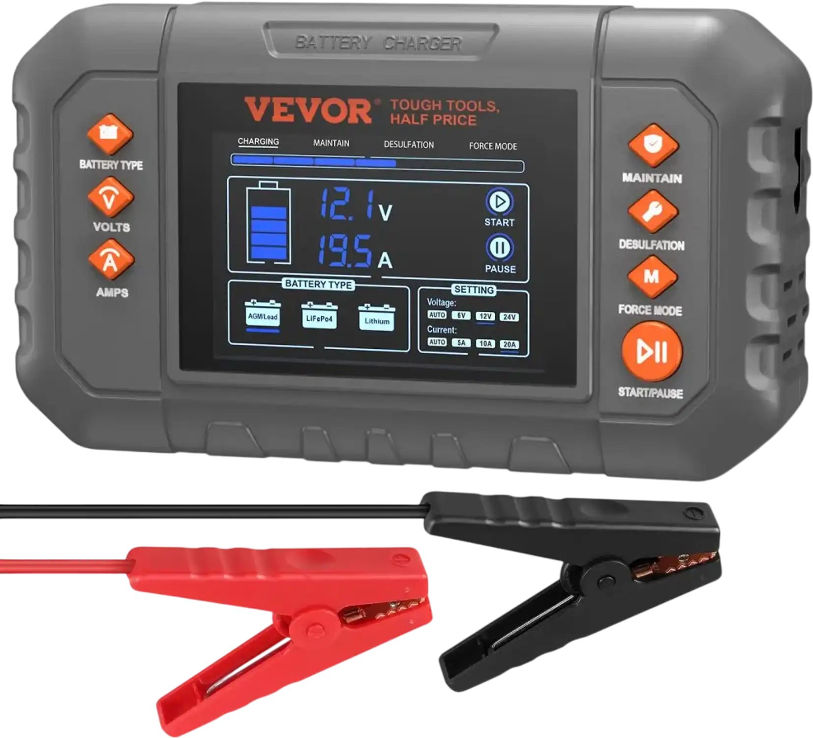 Vevor Battery Charger Smart 20A Lithium LiFePO4 Lead-Acid AGM Gel SLA with LCD Display New