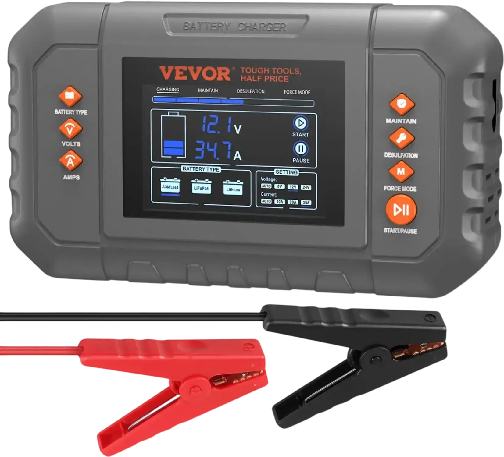 Vevor Battery Charger 35A Smart Lithium LiFePO4 Lead-Acid Car Battery Charger with LCD Display New