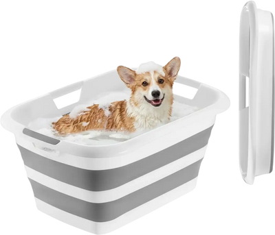 Vevor Dog Bathtub Collapsible Pet Bathing Grooming Wash Station Gray White New