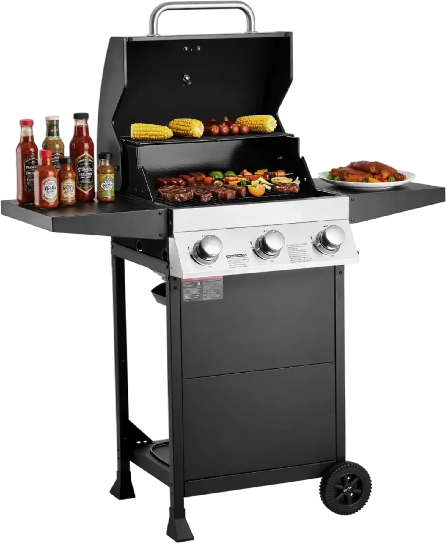 Vevor Gas Grill 3-Burner Propane BBQ Grill with Foldable Side Shelves New