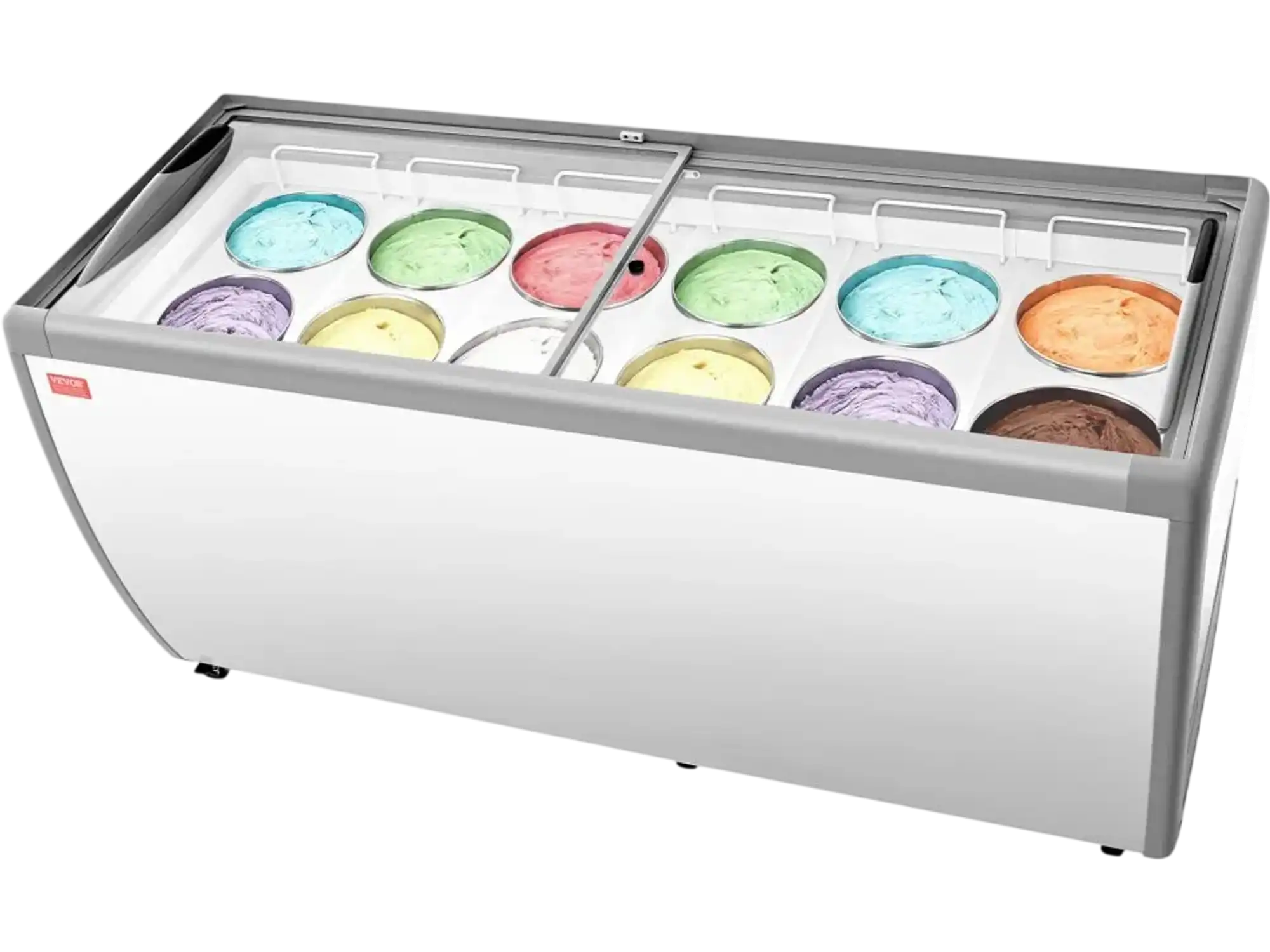 Vevor Ice Cream Display Case Commercial 20 Cu. Ft. Chest Freezer with Sliding Glass Doors and LED Lighting New
