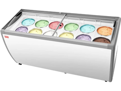 VEVOR Commercial Ice Cream Display Case, 20 Cu.ft Chest Freezer, Restaurant Gelato Dipping Cabinet Top Deep Freezer with Locking Casters, Sliding Glass Door, LED Lighting, Hold 12 Ice Cream Tubs
