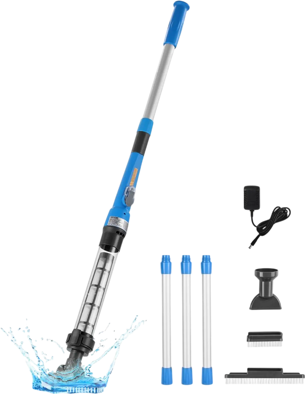 VEVOR Pool Vacuum, 8.5 GPM Handheld Cordless Hot Tub Vacuum with Extension Pole, for Deep Cleaning & Strong Suction, Rechargeable Pool Cleaner, Running up to 1Hour, for Above Ground/Inground Pool Spas