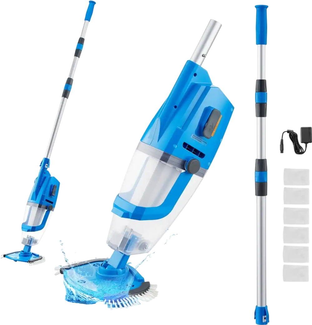 VEVOR Pool Vacuum, 26 GPM Handheld Cordless Hot Tub Vacuum with Extension Pole, for Deep Cleaning & Strong Suction, Rechargeable Pool Cleaner, Running up to 1Hour, for Above Ground/Inground Pool Spas