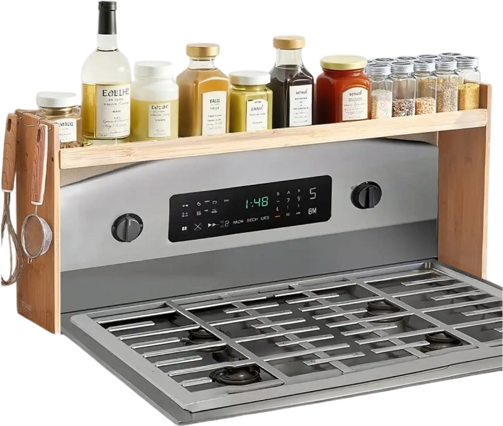 VEVOR Over the Stove Shelf, Over Stove Spice Shelf for Kitchen Stove Top, Seasoning Shelves, Spice Organizer, Easy to Assemble Countertop Storage Solution, Kitchen Gadgets with 6 Hooks