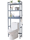 VEVOR Over the Toilet Storage, 3-Tier Adjustable Over Toilet Bathroom Organizer, Bamboo Storage Shelf Rack with 3 Hooks, Freestanding Easy Assembly Laundry Space Saver, Fit Most Toilets, Gray