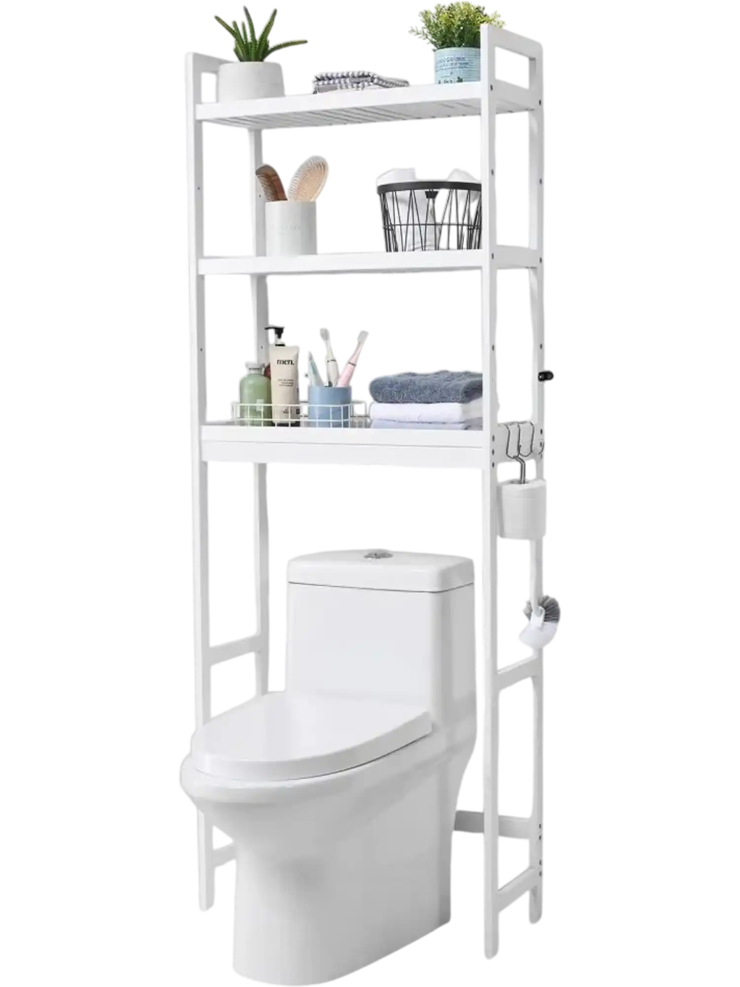 Vevor Bathroom Organizer Over-the-Toilet 3-Tier Bamboo Storage Rack White New