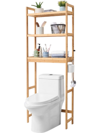 VEVOR Over the Toilet Storage, 3-Tier Adjustable Over Toilet Bathroom Organizer, Bamboo Storage Shelf Rack with 3 Hooks, Freestanding Easy Assembly Laundry Space Saver, Fit Most Toilets