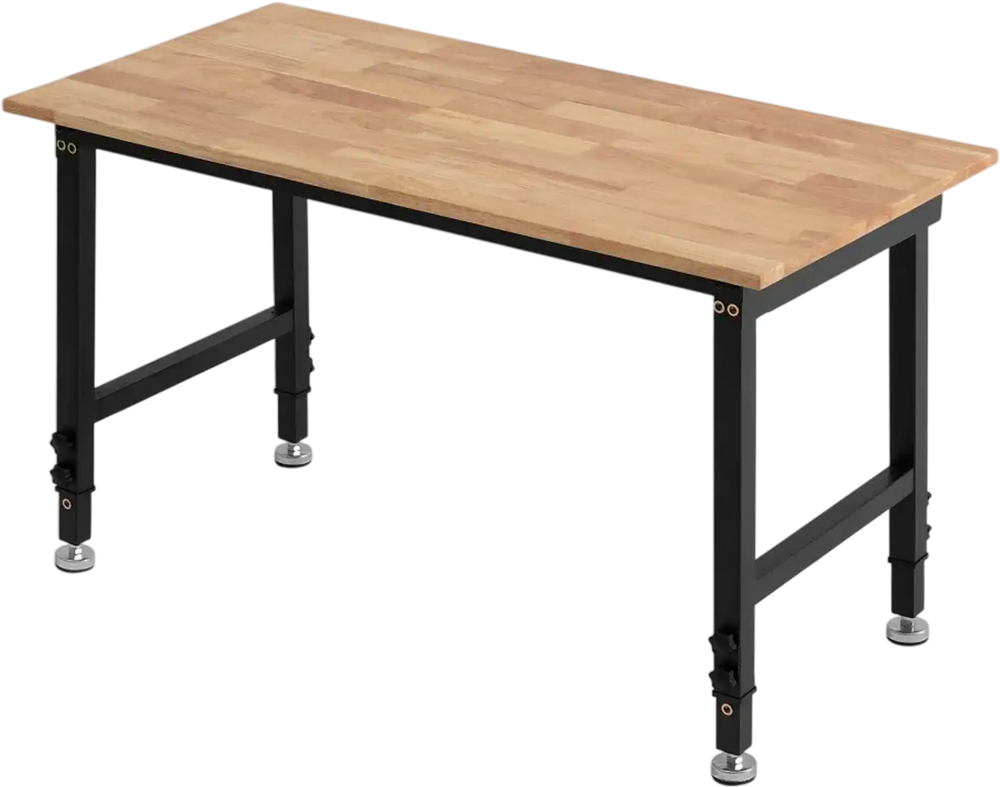 VEVOR Adjustable Workbench, 1500 lbs Capacity, 48 x 24 Inch Oak Wood Top Workbench with 26.3-40.2 Inch Height Adjustment, Heavy-Duty Hardwood Worktable for Garage, Workshop, Home, Office, Commercial