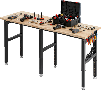 Vevor Adjustable Workbench 72 x 24 in. Oak Top 5000 lb. Capacity with Built-in Power Strip New