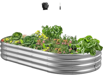 VEVOR Metal Raised Garden Bed, 6 x 3 x 1 ft Outdoor Galvanized Planter Garden Box, Open Bottom Design, Large Planter Raised Bed for Growing Vegetables, Flowers, Herbs, Succulents, Galvanized Color