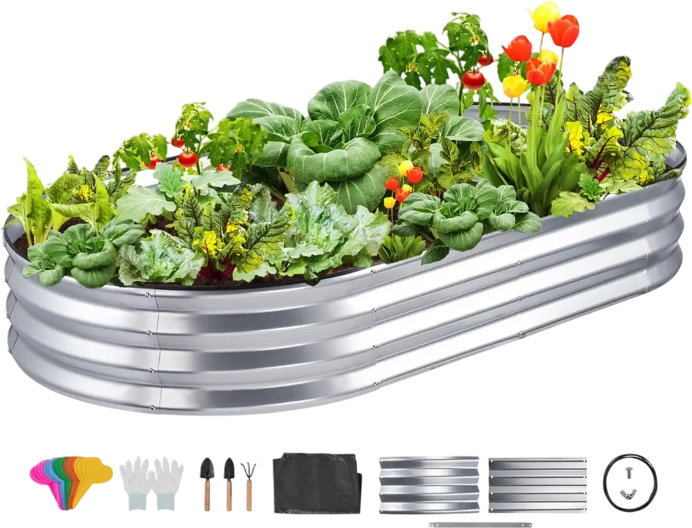 VEVOR Raised Garden Bed, 6 x 3 x 0.9 ft Galvanized Metal Planter Box, Outdoor Planting Boxes with Open Base, for Growing Flowers/Vegetables/Herbs in Backyard/Garden/Patio/Balcony, Silver